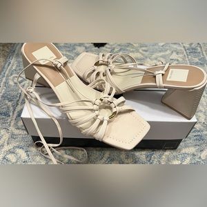 NIB Dolce Vita Kash Ivory White Nubuck Leather Tie Up Sandals Heels 9.5 M $135
